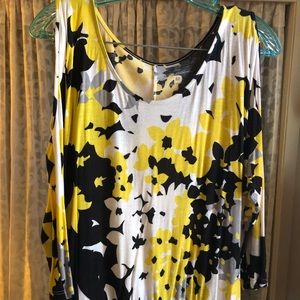 Yellow & black print cold shoulder top